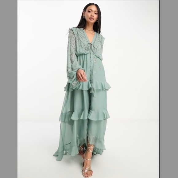 ASOS NWOT Soft Midi Button Front Dress with Trailing Embellishments Size 6 - Picture 16 of 16